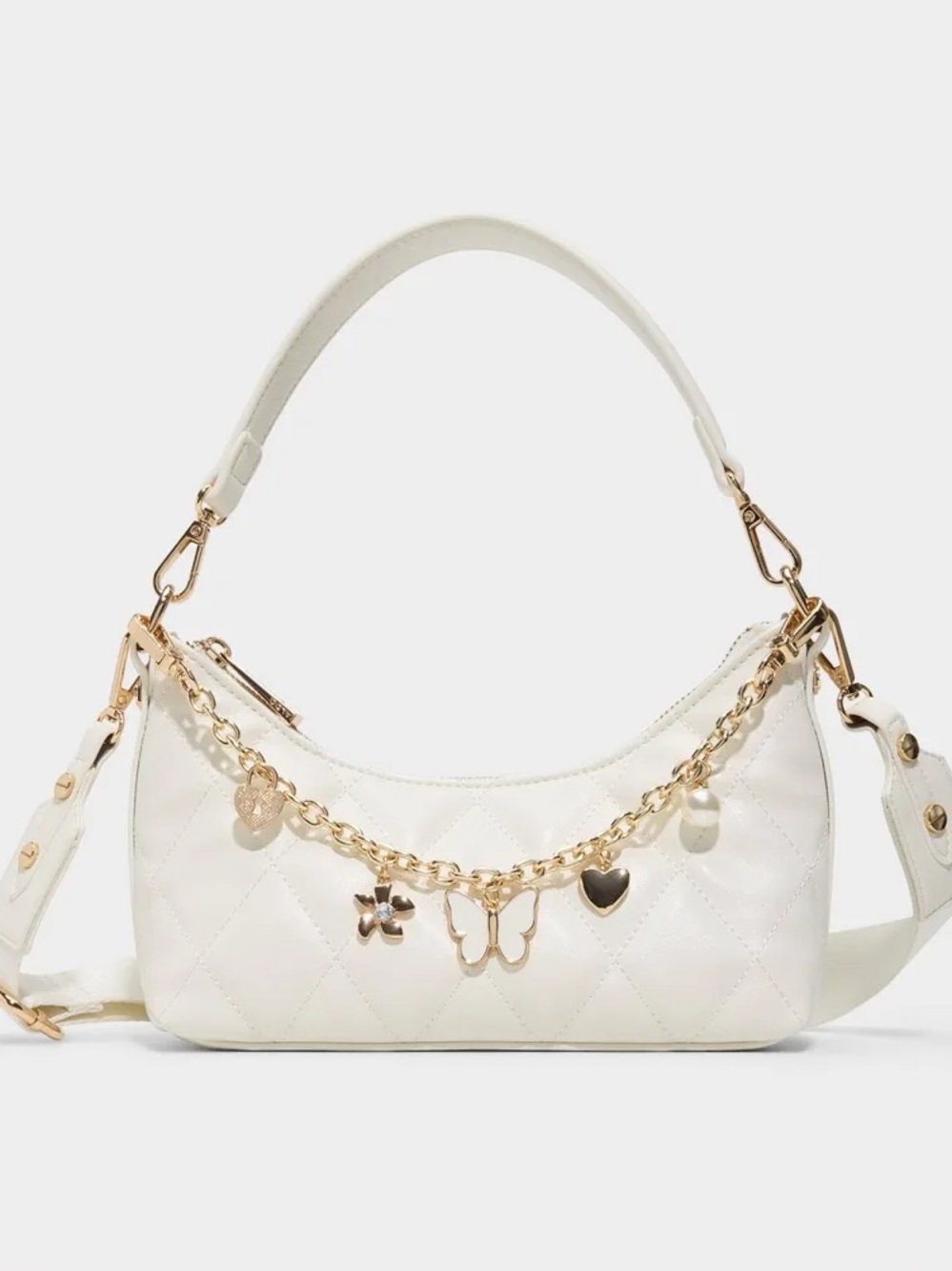 Aldo Alayacharmm Quilted Ivory Charm Chain Shoulder/Crossbody Bag